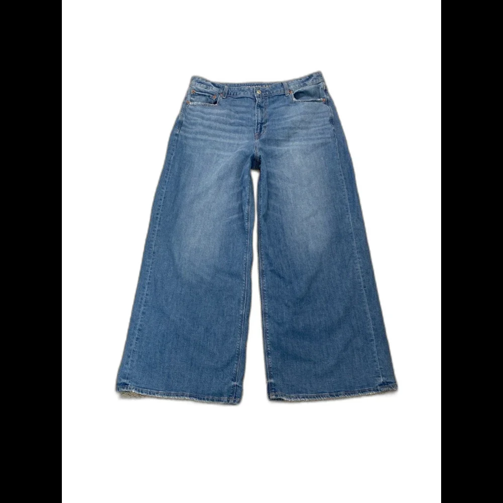 American Eagle Stretch Super High-Rise Baggy Wide Leg Ankle Jeans Size 16R - Picture 2 of 9